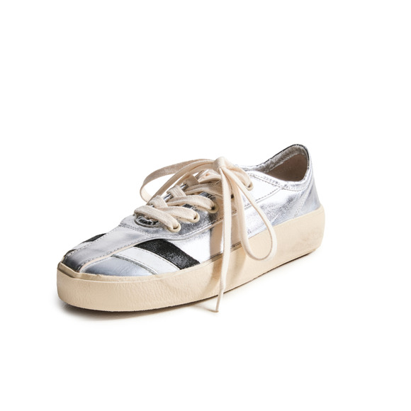 RE/DONE 70s Low Top Striped Sneakers Metallic Silver Size 37EU